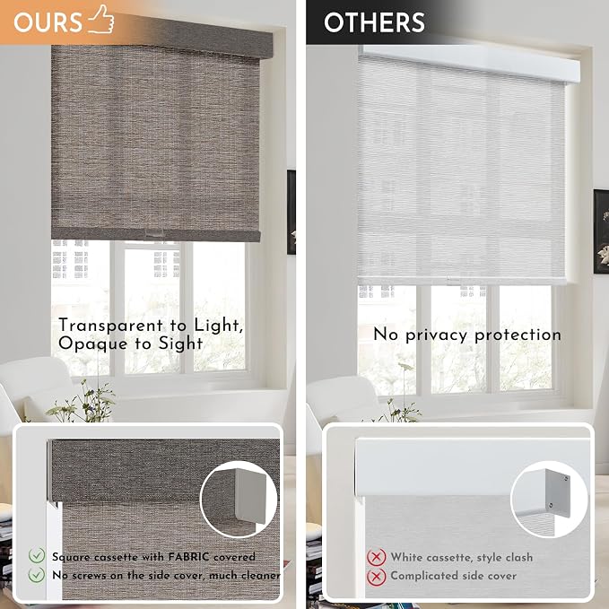 Persilux Light Filtering Roller Shades for Indoor Window Blinds,Cordless,Linen Fabric,Thermal Insulated Fabric UV Protection Shades for Home,Office,Bedroom,Door,Light Filtering-Stone Grey,Custom Size - Image 4