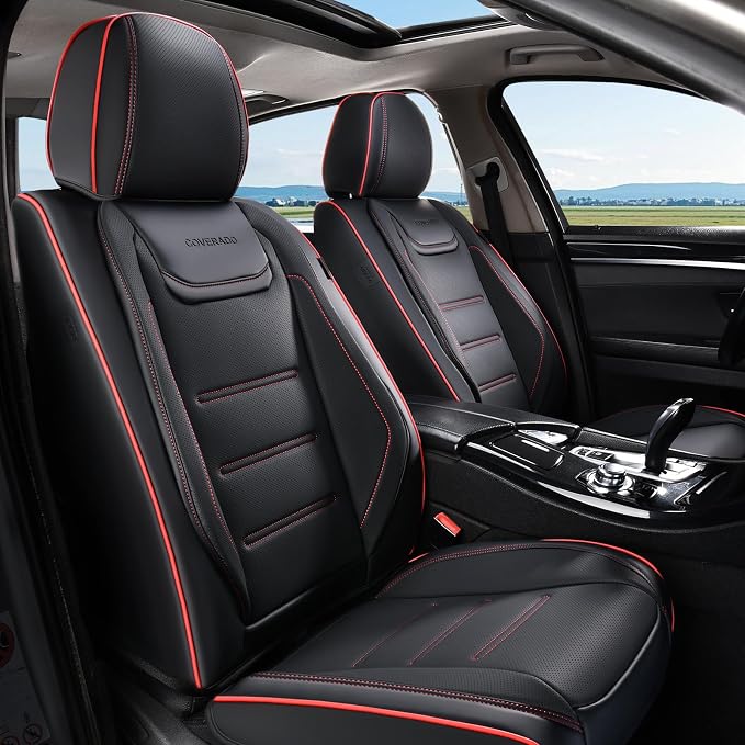 Coverado Car Seat Covers, Front Covers for Cars, Car Seat Cover Front Seats, Car Seat Protector Waterproof, Leather Cushion, Universal Interior Covers Seat Protectors for Most Cars by COVERADOAUTO