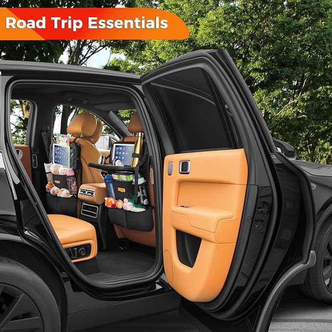 SURDOCA Backseat Car Organizer with Foldable Tray for Kids & Adults – NEW MODEL Seat Storage with Touchable Tablet Pocket, Roadtrip Essentials – Fits Most Vehicles - Image 6