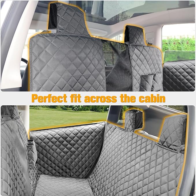 PETICON Dog Seat Cover for Tesla Model 3 & Y Back Seat + 2 Door Protectors | Waterproof Dog Hammock with Mesh Window Keeps Seats Pristine, Includes Headrest & Door Protection from Scratches and Scuffs - Image 2