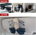 KIWEN Sunglasses Holder for Car Visor, Magnetic Leather Sunglass Eyeglass Hanger Clip for Car Sun Visor Accessories (1, Beige) - Image 3