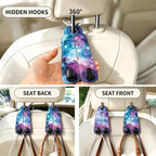 Car Seat Back Headrest Hooks - 2 Pack, Cosmic Galaxy Art Pattern Purse Hook for Car, Metal Leather Multifunctional Auto Hanger Organizer for Bags Water Bottles Phones - Image 4