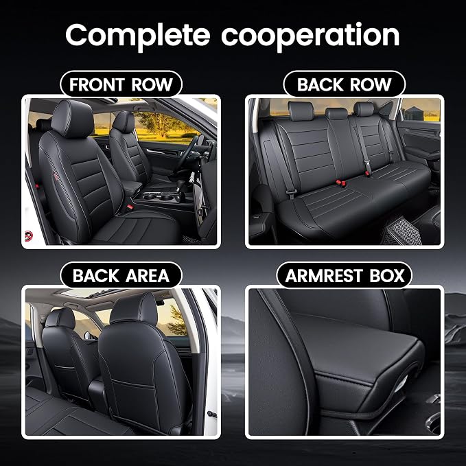 HKZ Custom Fit Civic Seat Cover Full Set for Honda Civic 4 Door (Hatchback Sport 2022-2026)&(Hatchback LX 2022-2024) 5-Seats Full Set,Leather Seat Protector(Black) - Image 8