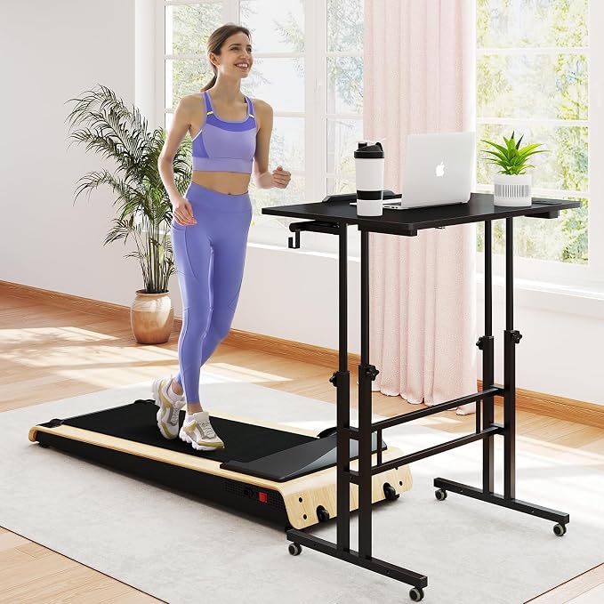 SIDUCAL Portable Standing Desk Adjustable Height, Rolling Computer Desk on Wheels, Mobile Home Office Workstation with USB Ports and Outlets, Laptop Cart for Standing or Sitting, 31.5" x 23.6" Black - Image 4