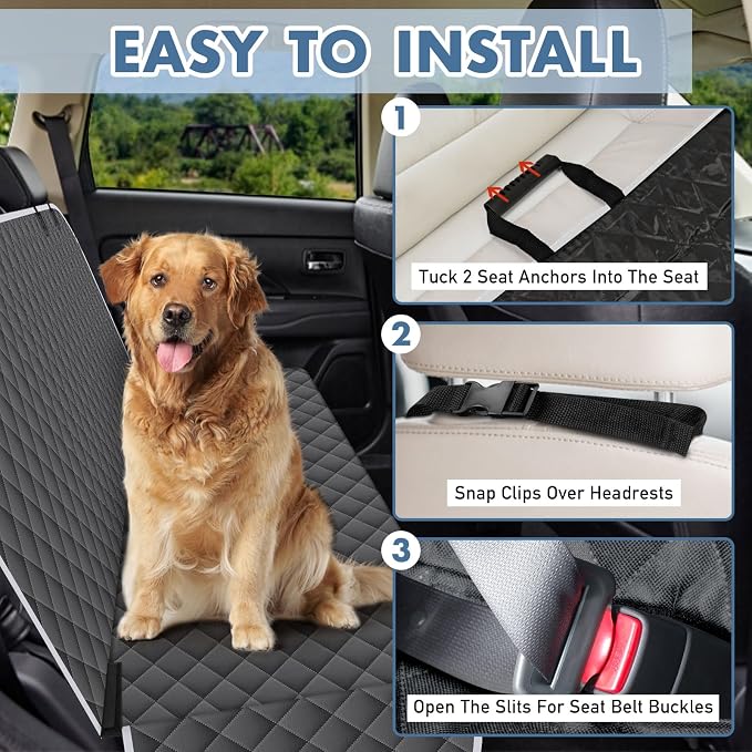 Waterproof Dog Backseat Cover for Cars, Non-Slip Pet Seat Protector,M-Grey - Image 3
