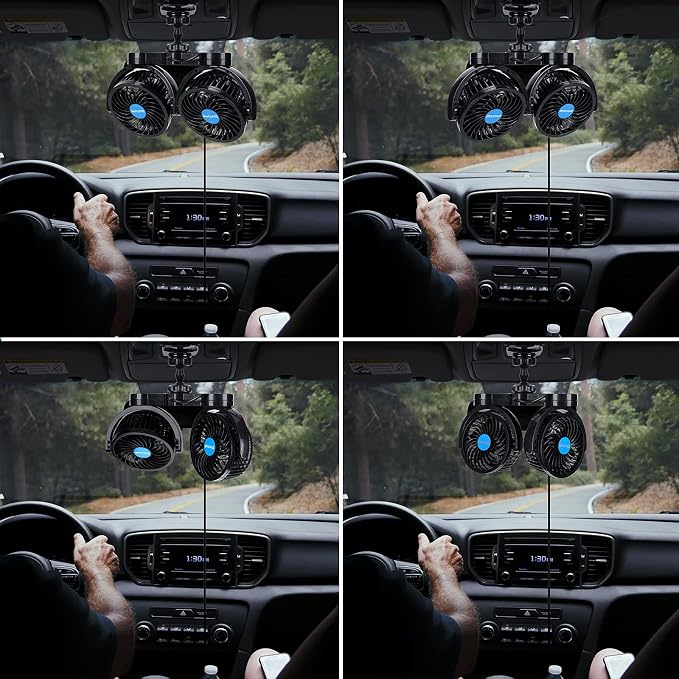 12V Car Clip Fans, Adjustable Dual Head Clip Fan 360° Rotatable Cooling Air Fan, 4'' Electric Auto Car Fans with Cigarette Lighter Plug for Vehicles, RV, SUV - Image 8