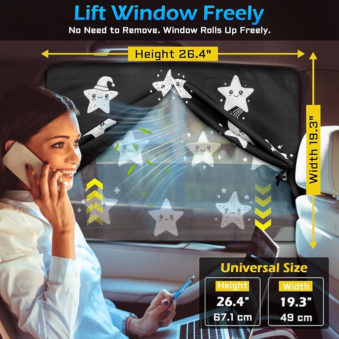 Car Window Shades, 2 Packs Magnetic car Sun Shade for Baby, Double Layers Magnetic Stars Pattern Design for Full Covers/Half Shade Options, Window Curtains for Heat/UV Protection Sun Block Covers - Image 5