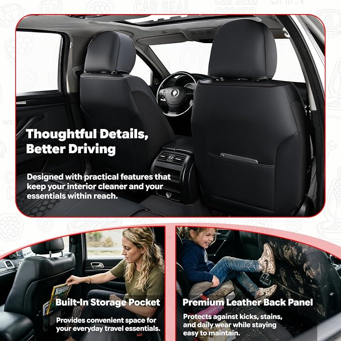 Black Universal Car Seat Cover, Waterproof Leather, Lumbar Support | Compatible with over 7,200+ Vehicle Models - Image 7
