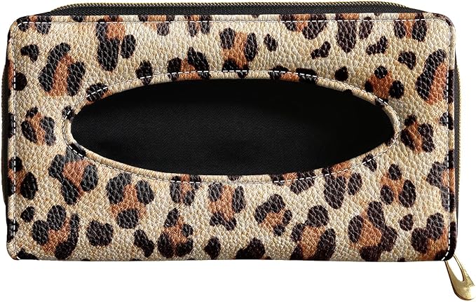 Biyejit 2 Pack Car Tissue Holder, Leopard Print PU Leather Hanging Paper Towel Box, Auto Napkin Holder Cover Paper Tissue Dispenser for Sun Visor & Backseat Vehicle by Biyejit