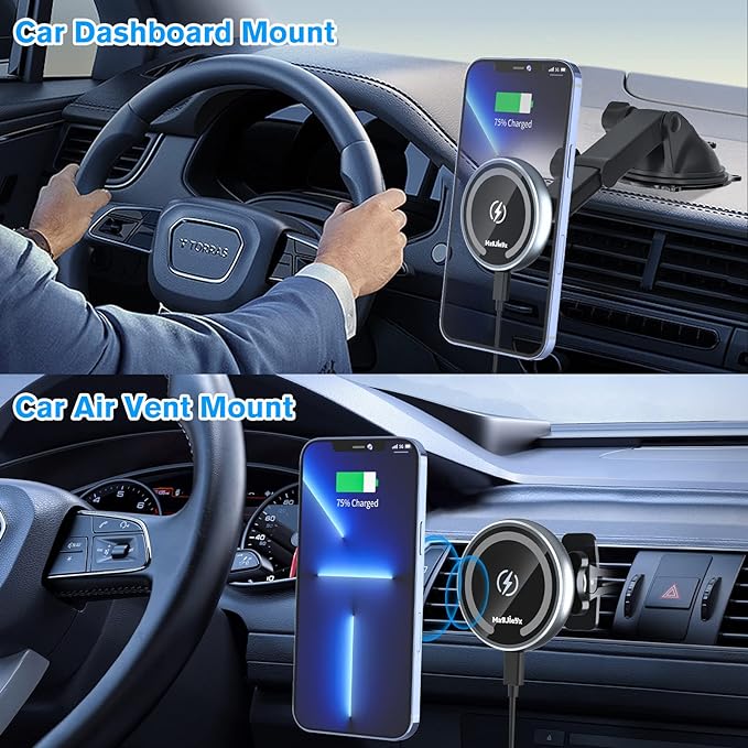 for MagSafe Car Mount Charger, Fast Charging 15W Wireless Magnetic Phone Holder [N55 Strong Magnets] Work for iPhone 17 16 15 14 Plus/Pro Max for Dashboard/Vent/Windshield Gary - Image 3