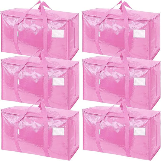 TICONN 6 Pack Extra Large Moving Bags Heavy Duty with Zippers & Carrying Handles, Durable Storage Bags Moving Boxes for Closet Organizers and Storage (6 Pack, Pink) by TICONN