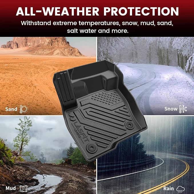 LASFIT Floor Mats for Ford Edge 2015-2024 2Row&Cargo&Seatback | All Weather Protector TPE Car Liners Custom Fit Vehicle Accessories, 1st & 2nd & Trunk Mat Combo Set, 4pcs Black - Image 6