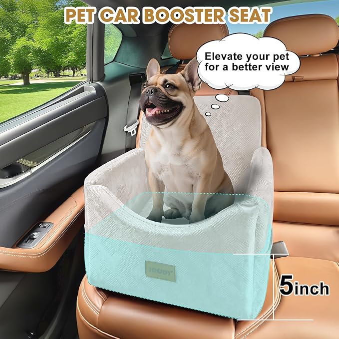 JOEJOY Dog Car Seats for Small Medium Dogs Under 35lbs, Dog Booster Seat with Detachable Washable Cover and Cushion, Memory Foam Pet Car Seat with Safety Belt and Storage Pockets (BGE) - Image 4