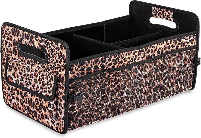 Car Trunk Organizer, Collapsible Car Organizers and Storage Leopard print | Sturdy, Large Capacity, Clean Decor, Multi Compartment Container Box, Adjustable Car Accessories for SUV Sedan Truck by JiatuA