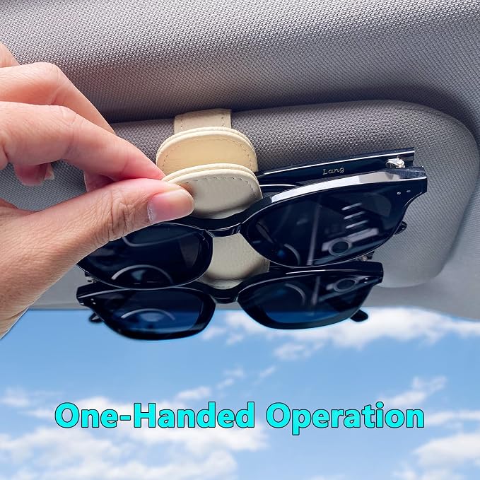 2 Pack Sunglass Holder for Car Visor Clip, Magnetic Leather Eyeglass Hanger Clip for Car, Square Car Visor Accessories (White) - Image 2