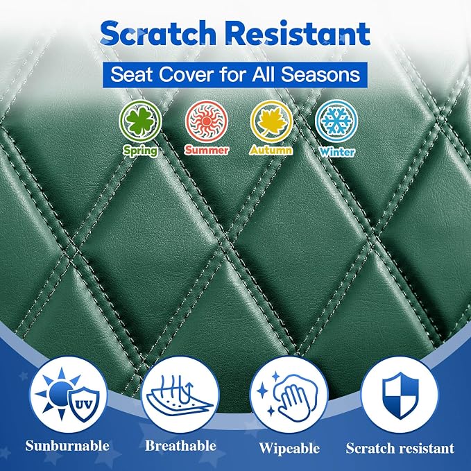 NOKINS Golf Cart Seat Covers 4 Piece Fits Club Car DS 2000.5-Up | Front and Rear Seat Vinyl Covers, Golf Cart Accessories, No Staples(Dark Green and Black) - Image 6