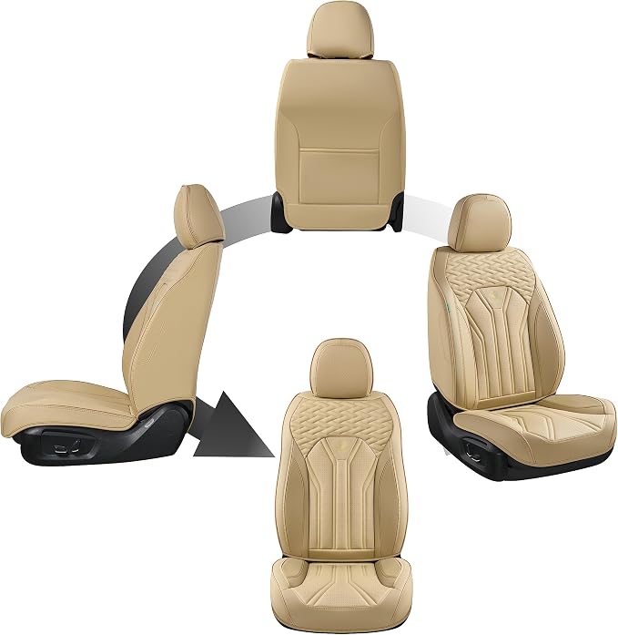 Leather Seat Covers, Seat Covers Full Set, Car Seat Protectors 5 Seats, Automotive Seat Covers Fit for Most Cars Trucks-Beige - Image 6