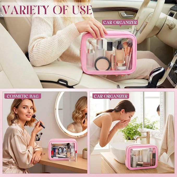 Hsei 6 Pcs Clear Makeup Bags Diaper Bag Organizer Travel Toiletry Bags with Zipper Clear Cosmetic Organizer Car Storage Pouch Bridesmaid Gift for Women Beach Vacation (Pink) - Image 5
