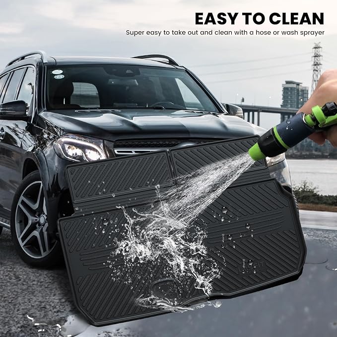 LASFIT Cargo Mat & Backrest Mat (3 Pieces) for Mercedes Benz GLS 2020-2026 | Fit for GLS 450/580/63 AMG, All Weather TPE Non-Slip Trunk Mat with Seatback, Black - Image 8