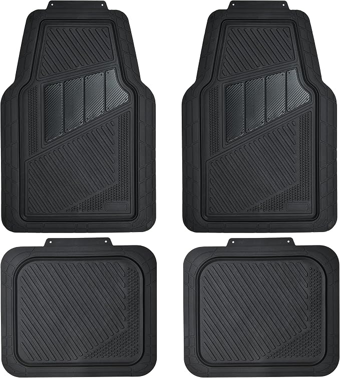 CAR PASS Heavy Duty Rubber Floor Mats 4-Piece Car Mat Set - Universal Waterproof Carbon Fiber Floor Mats for Car SUV Truck, Durable All-Weather Mats(Black) by CARPASS