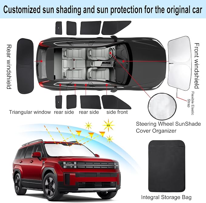 TINGLU Window Shades for Hymdai Santa Fe 2024-2026 Accessories Car Side Full Windows Rear Triangular Windshield Sun Shade Sun UV Rays & Privacy Protection for Camping 10PCS - Image 3