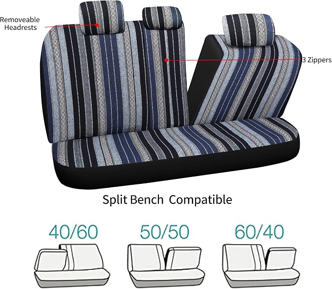 HAIYAOTIMES Baja Saddle Blanket Car Seat Covers Full Set with Seat Belt Pads, Washable Breathable Seat Covers for Cars, Universal Fit Interior Covers for Most Sedan Truck SUV, Airbag Compatible, Blue - Image 6