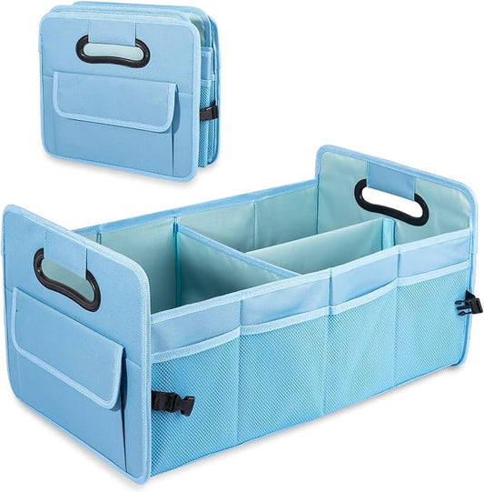 Car Trunk Organizer, Collapsible Car Organizers Storage Large Light Blue | Sturdy, Strong Capacity, Clean Decor, Multi Compartment Container Box, Adjustable Car Accessories for SUV Sedan Truck by JiatuA