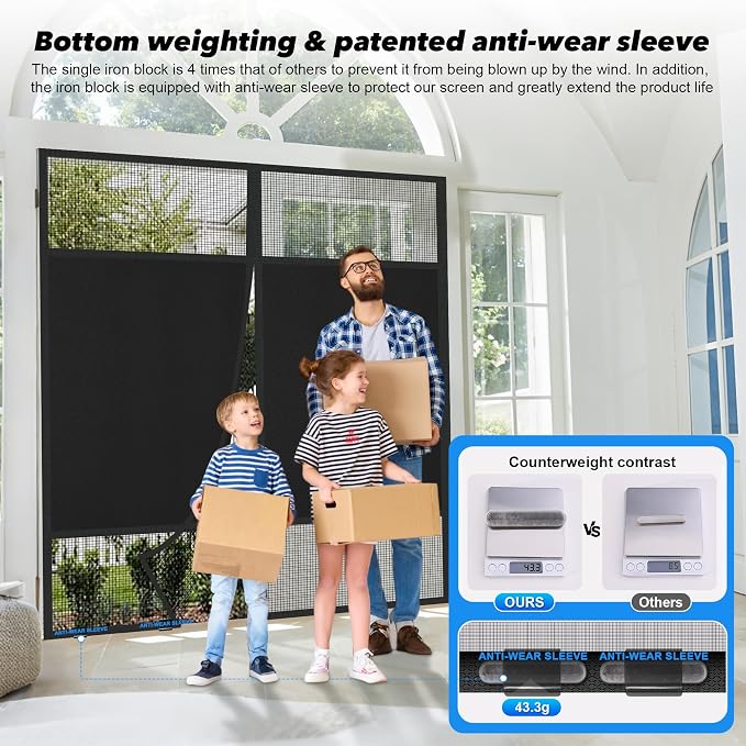 Magnetic Screen Door 72"x80" Blackout – Privacy Protection, Powerful Magnets, Heavy Duty Thicker 265g/㎡ Mesh, Easy Install, Self-Sealing, Pet Tested, Tie Backs, Screen Door Mesh - Image 4