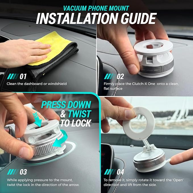 Clutch-X™ White – Upgraded Vacuum Phone Mount Suction Cup Car Phone Holder for iPhone, Window Phone Mount, 360° Vacuum Magnetic Phone Holder for Car, Magnetic Phone Holder with Suction Cup - Image 5