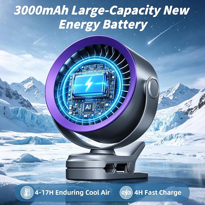 Portable Clip on Fan, Rechargeable USB Desk Fan with Turbo Airflow, 100 Speeds LED Display, 360° Rotation, Small Quiet Battery Powered Fan for Stroller Outdoor Travel Camping Golf Cart, Grey - Image 7