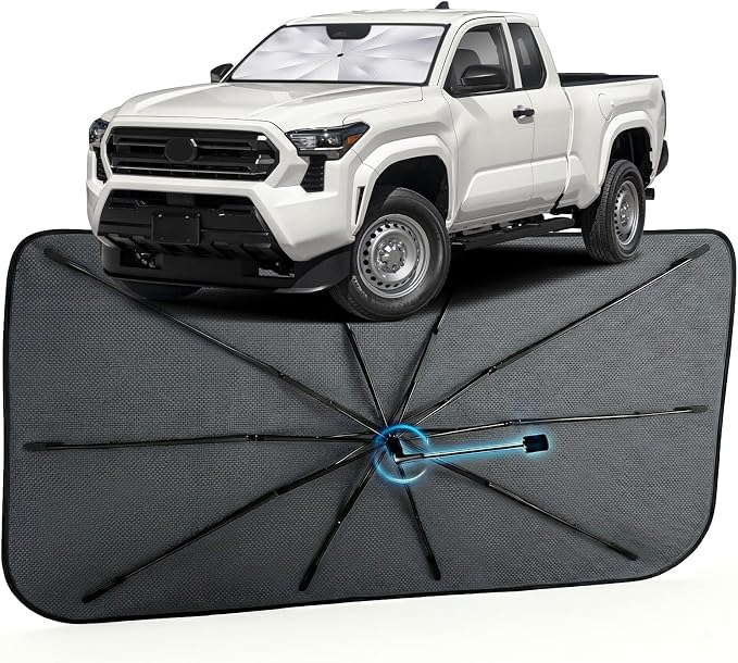Car Windshield Sun Shade Umbrella for Toyota Tacoma 2016-2026, 1:1 Fit | [Reflective Coated Fabric] Car Shades Sun Visor Keep Car Cool and Protects Interior, Sunshade Umbrella for Front Window by MakeLifeBetter