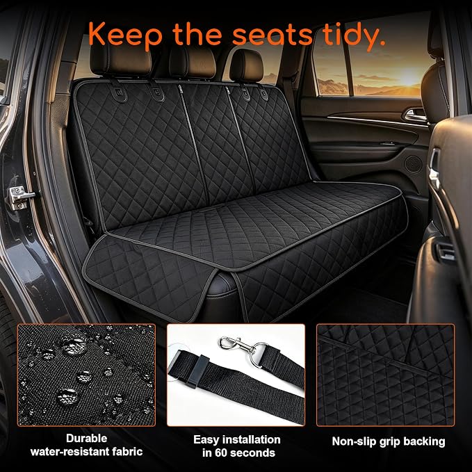 Car Back Seat Cover, Waterproof Non-Slip Pet Rear Seat Protector with Side Flaps, Scratchproof Oxford Cloth Pet Bench Backseat Cover for Most Vehicles, Car Accessories (Black) - Image 3