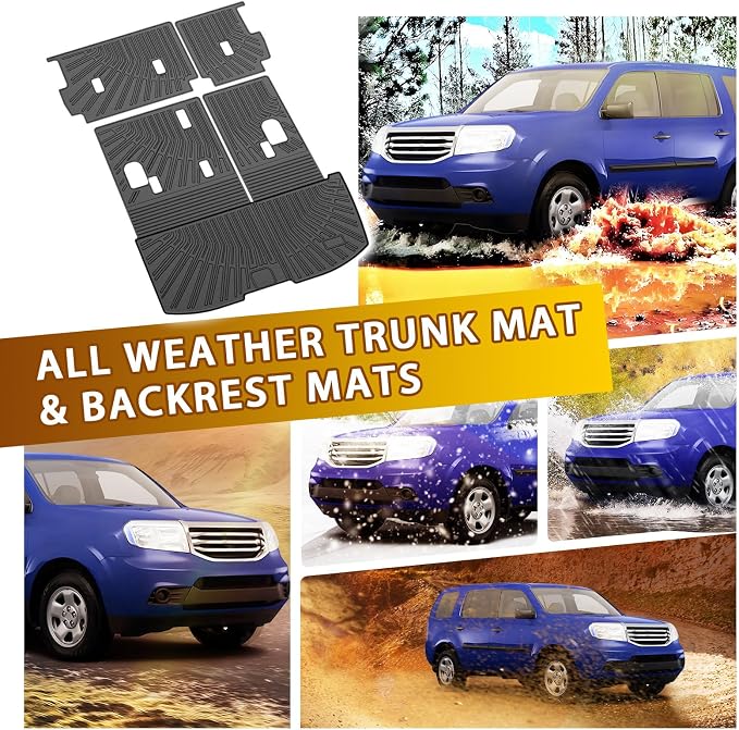 Powerty Cargo Mat with Backrest Mat for Honda Pilot 2009-2015, All Weather TPE Cargo Mat Liner for Pilot Rear Trunk - Image 6