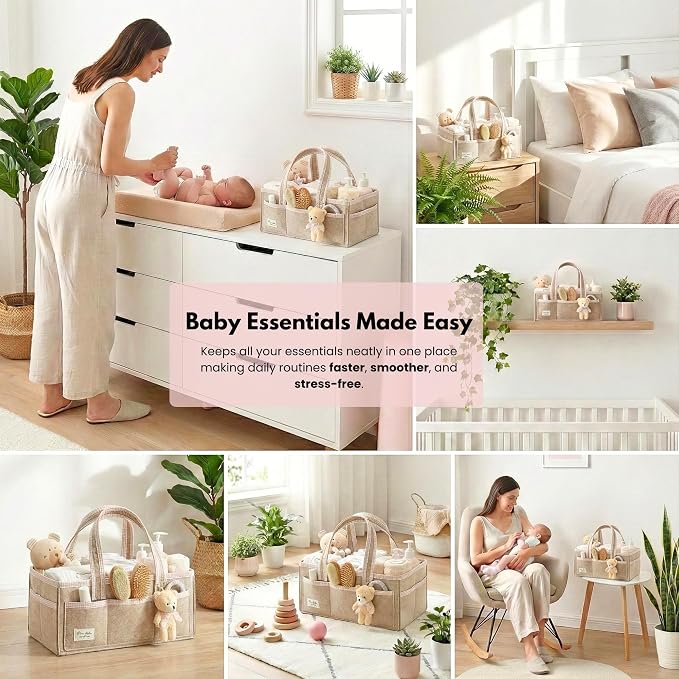 PeraBella Baby Diaper Caddy Organizer, XL Baby Basket Shower Gift Caddy, Portable Felt Changing Table Basket, Nursery Storage Bin, Newborn Boy and Girl Essentials for Registry, Car Diaper Organizer - Image 9