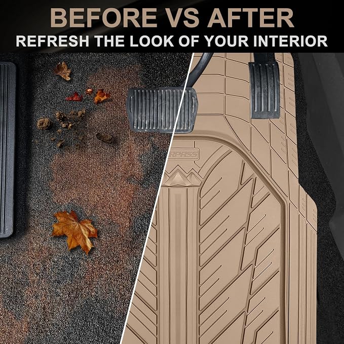 CAR PASS Heavy Rubber Car Floor Mats, Deep Waterproof Car Mats All Weather, Universal Trim-to Fit Automotive Floor Mats for Car SUV Truck Van, Durable Floor Liners All Beige - Image 6
