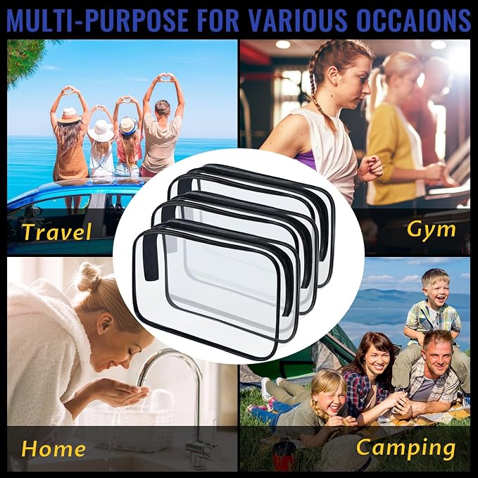 12 Pieces Clear Makeup Bags, TSA Approved Toiletry Bag for Travel, Transparent Cosmetic Pouch with Zipper, Waterproof Vinyl Plastic Organizer Case for Vacation Bathroom (Medium) - Image 8