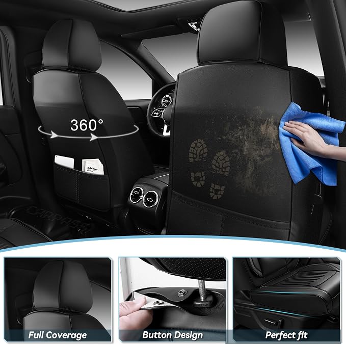 CAR PASS Luxury Nappa Leather Car Seat Covers Two Front, Lumbar Support Seat Covers for Car 2 Seats, Waterproof Car Seat Protector, Automotive Seat Cover Universal Fit for Most Sedans SUV Trucks Black - Image 3