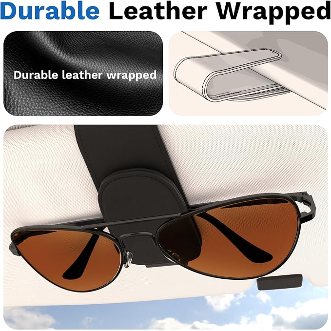 BFXM Sunglass Holder for Car, Car Accessories Interior, Leather Clip Magnetic Car Sunglass Holder, Cars Sun Visor Ticket Card Clip, Universal Truck Accessories (Black) | Eyeglass Hanger Clip for Car Sun Visor, Car Sun Visor Ticket and Card Clip - Image 7