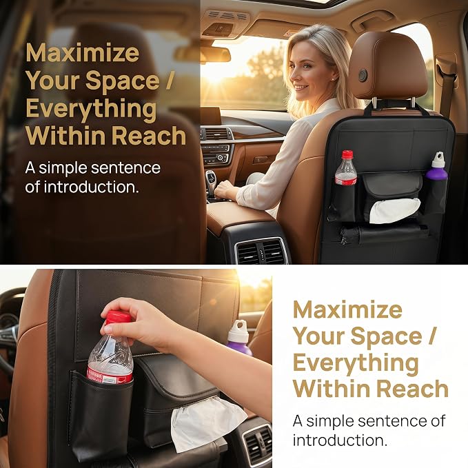2 Pack PU Leather Premium Car SeatBack Organizer Travel Accessories Kick mats Back seat Protector and Cup Holder Holder Universal Use Seat Covers (23×17 in) - Image 2