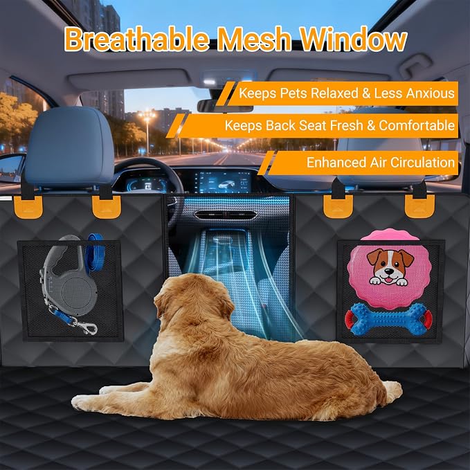 Large Dog Car Seat Cover for SUV Back Seat, Hard Bottom Back Seat Extender Adds 40% More Space, 400LB Anti-Sag Support, Waterproof Dog Hammock with Mesh Window, Half Fold Design - Image 4