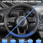 SEG Direct Car Steering Wheel Cover for Prius Civic Model 3 / Y 14"-14.25" | Small Size 35.5-36 cm for Camaro, Microfiber Leather, Anti-Slip Comfortable Grip, Auto Interior Accessories, Black and Blue - Image 4