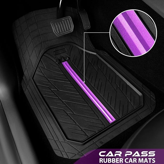 CAR PASS Rubber Floor Mats for Cars, Car Mats Full Sets DeepDish,Universal S~L Size Trim-to Fit Automotive Floor Mat for Truck Van SUV, Heavy Duty Waterproof All-Weather Floor Liners Black Purple - Image 8