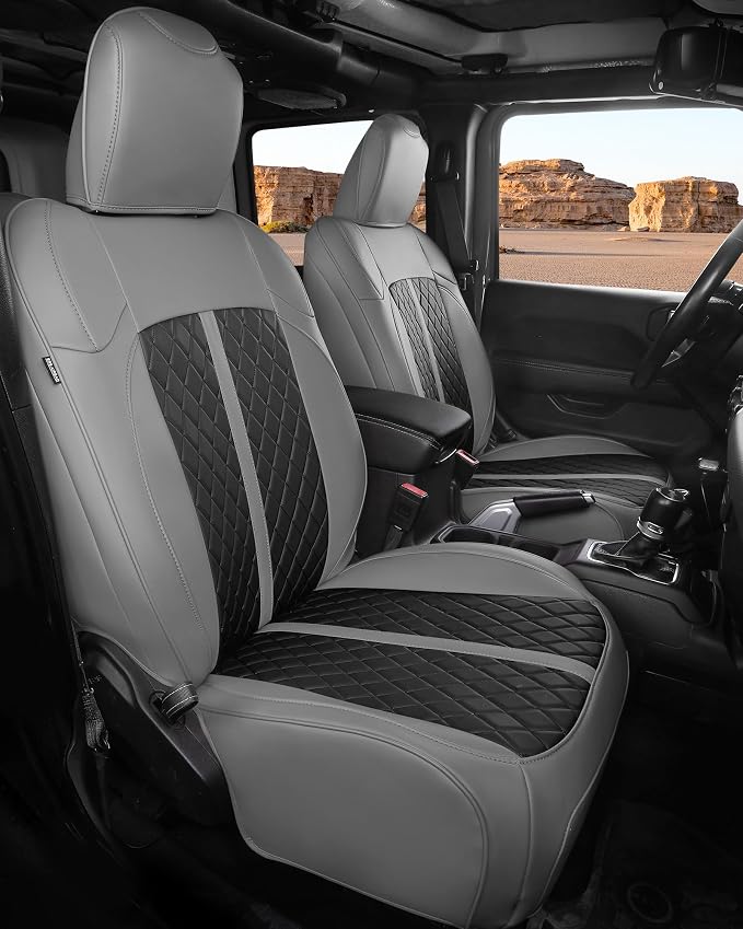 RIDEPOSH for Jeep Wrangler Leather Custom Car Seat Covers Full Set 4 Door | 2018-2026 JL, without Rear Cup Holder, Not for 4XE, Luxury Waterproof Protector, 40/60 Spilt, 5 Seats, Full Coverage, Durable by RIDEPOSH