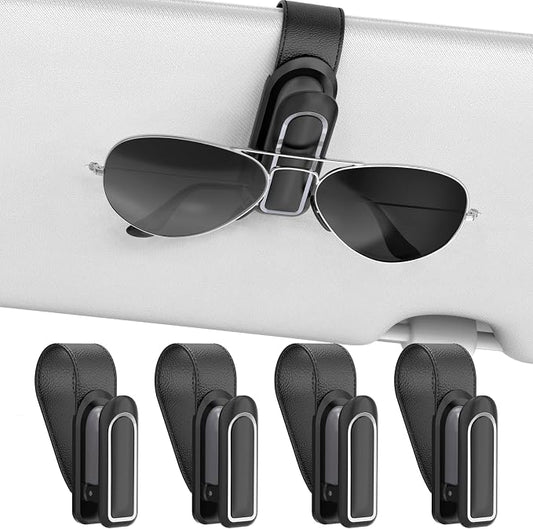 Veharvim Sunglass Holder for Car (2 Pack, One-Handed Operation, Gentle & Secure Hold, Silicone Padded, Universal Fits Sunglass and Car Visor) - Sunglasses Clip for Car Visor (Black & Silver, 4 Pack) by Veharvim