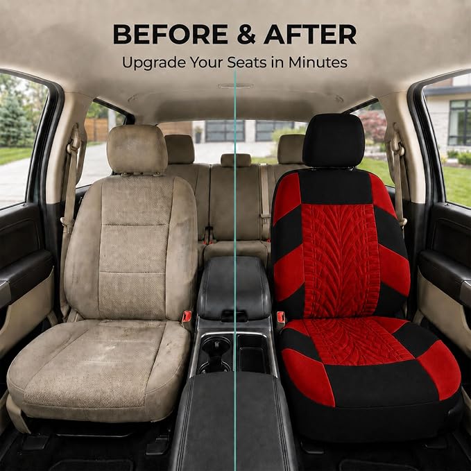 FH Group Car Seat Covers Full Set Premium Cloth - Universal Fit,Automotive Seat Cover,Low Back Front Seat Covers,Airbag Compatible,Split Bench Rear Seat,Washable Seat Cover for SUV,Sedan Red - Image 9