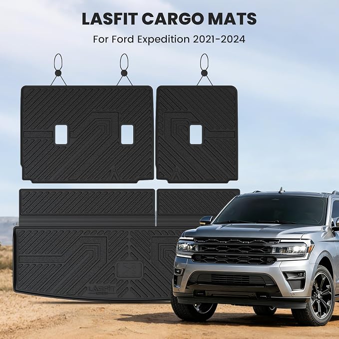 LASFIT Cargo Mat for Ford Expedition&Lincoln Navigator Standard 2018-2024 | Backrest Liner,Custom Fit All Weather Protector Split Design Easy Installation Trunk with Seatback Mat,4 pcs Black - Image 2