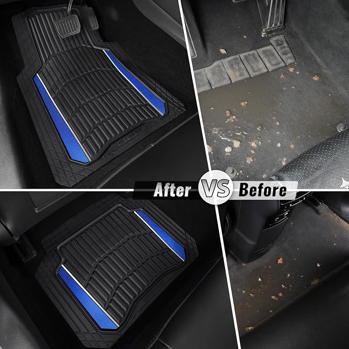 CAR PASS Heavy Duty Rubber Car Floor Mats, Deep Waterproof Car Floor Mats All Weather, Aluminum Film Floor Mats for Cars Non-Slip Universal Trim to Fit for SUVs Trucks Sedans Vans, Black Blue Metallic - Image 6
