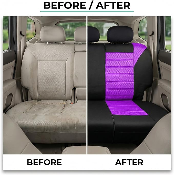 FH Group Automotive Car Seat Covers Rear Set Premium 3D Air Mesh Seat Covers, Airbag Compatible and Split Bench Cover Universal Fit Interior Accessories for Cars Trucks and SUVs - Purple - Image 7