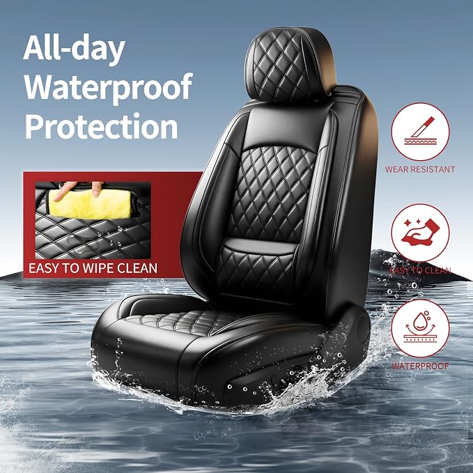 Fit for Tacoma Seat Covers Compatible with Toyota Tacoma 3rd gen 2016-2023 - Waterproof Breathable Leather Automotive Seat Cushions Protector,Airbag Compatible,Only 2 Front seat Covers(Black) - Image 2