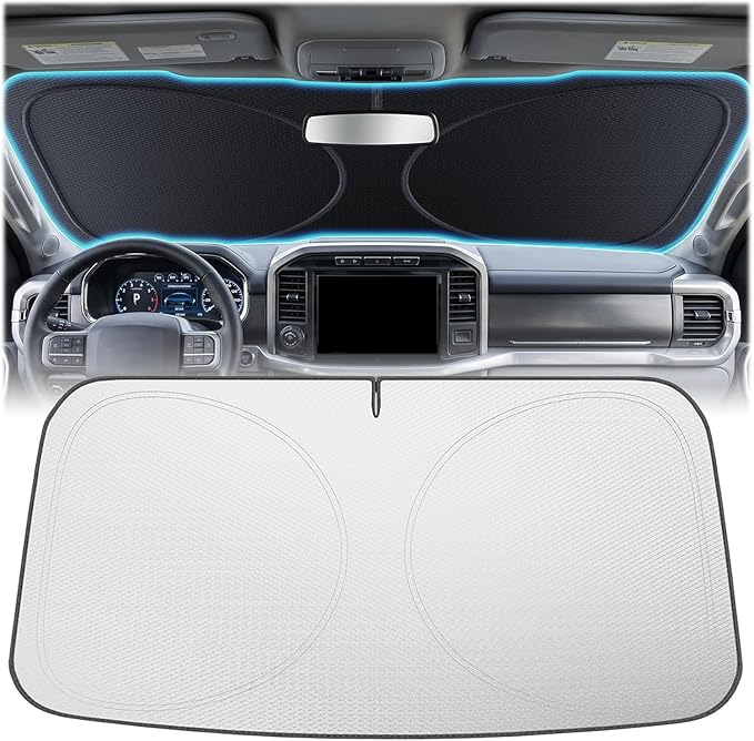 Windshield Sun Shade for Ford E & Dodge Grand Caravan, 2XL(75"x 37") | Super Heat Insulation, 99.9% Sun Protection, Foldable Sunshade with Storage Bag, Car Accessories for Summer by Unknown